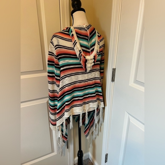 Boho Multicolor Open Front Cardigan with-hood native American or Mexican style - Picture 3 of 3